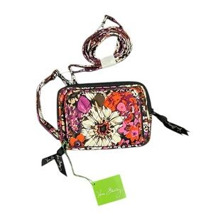 Vera Bradley Floral Quilted Wristlet and Crossbody Bag with Zebra Interior
